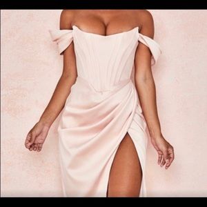 Oh Polly Pink Silk Slit Genevieve Dress